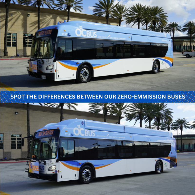 RideOCBus's tweet photo. Can YOU spot the differences between our new zero-emission buses? Subtle differences, big win for mother 🌎. Tell us how many you found below 👇.
#OCTA #OrangeCounty #OCBus #RideOCBus #Sustainability