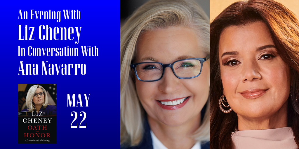 Join us on May 22 for an evening with former Congresswoman @Liz_Cheney as she delves into her memoir Oath and Honor: A Memoir and a Warning with political strategist, @ananavarro. Learn more and buy tickets at bit.ly/LizCheneyAAC. @BooksandBooks