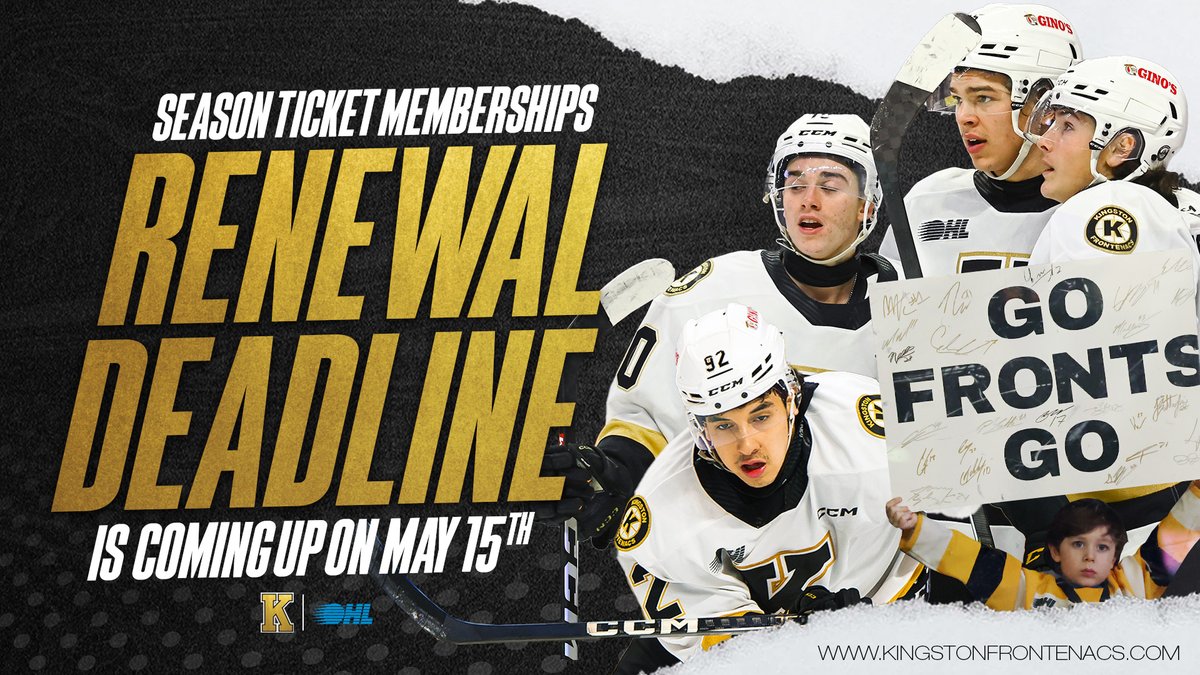 Renew your membership now to secure your same great seats from the 2023-24 season and enjoy exclusive access to all our Early Bird Raffle draws and Member Draws. Don't miss out! The deadline to renew is May 15th. 📃 myfrontenacs.com #BearTheK | @OHLHockey