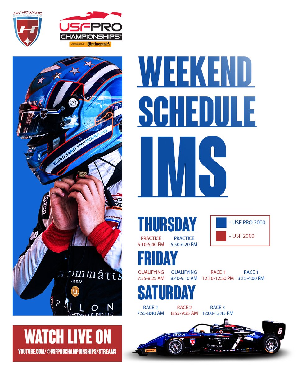 Our event starts tomorrow, and you can tune in all weekend long! 

#JHDD / #FollowJHDD / #LHPiot / #USFPro / #USFPro2000 / #USF2000 / #USFJuniors / #LucasAlliance / #LucasWorks / @lucas_oil / @usfprochamps / @ims