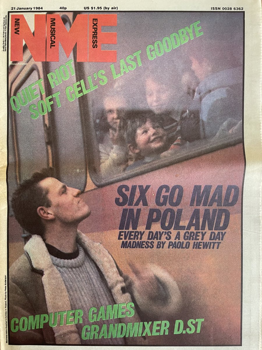 Madness make the front page. Pic by Peter Anderson. New Musical Express, 21 January 1984.