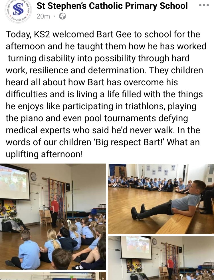 It was great to visit St Stephen’s Catholic Primary School in Warrington today to talk about my disability and overcoming challenges!

#schools #primaryschool #warrington #motivationalspeaker #turningdisabilityintopossibility