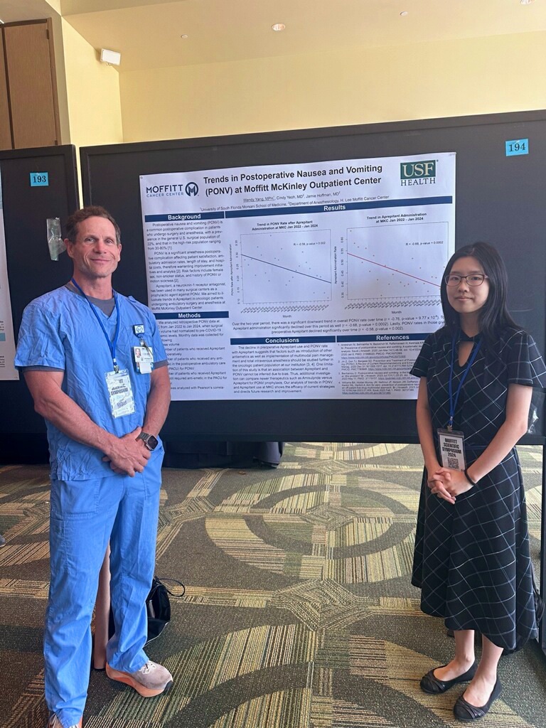 We’re so proud of @USFHealthMed student Wendy Yang and the research she’s presenting under the mentorship of #anesthesiologist Jamie Hoffman at the #MoffittScientificSymposium! @MoffittNews