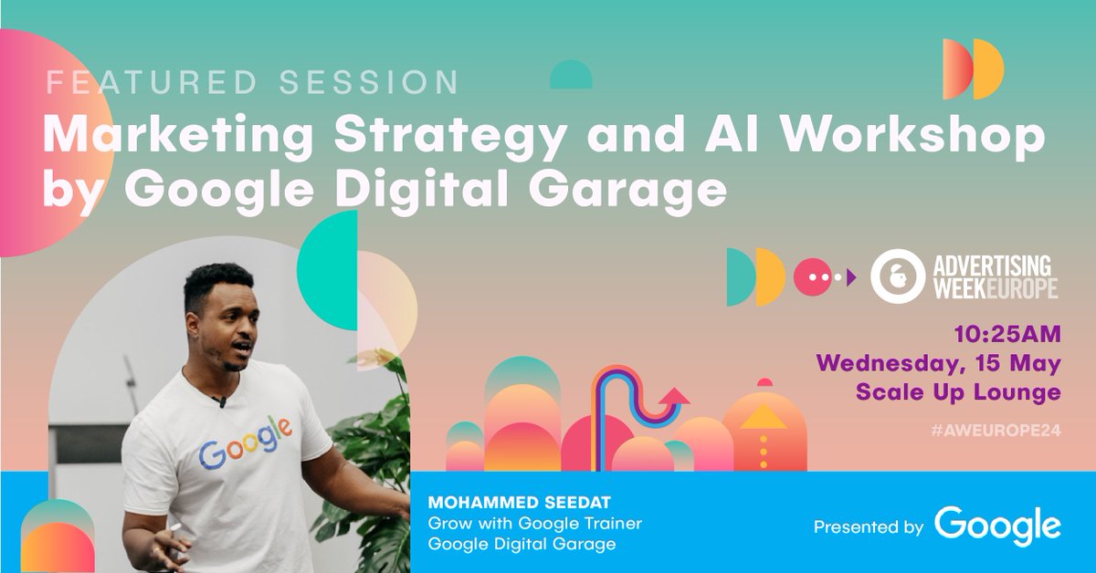 Join @Google's Mohammed Seedat to learn how to supercharge your digital marketing strategy with the help of AI in 2024. In this 45-minute workshop you'll delve into the effects of AI on digital marketing and discover how to harness its power. bit.ly/4brO2r9

#AWEurope24