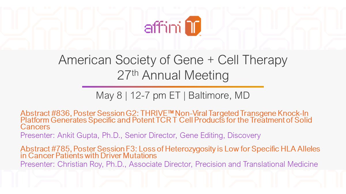 We’re live in #Baltimore at the @ASGCTherapy 27th Annual Meeting! Stop by and meet with our team during today’s poster session. More details here: bit.ly/3QApRP8 and bit.ly/3UPmdDD. #ASGCT24 #geneediting #Tcell therapies #solidtumors