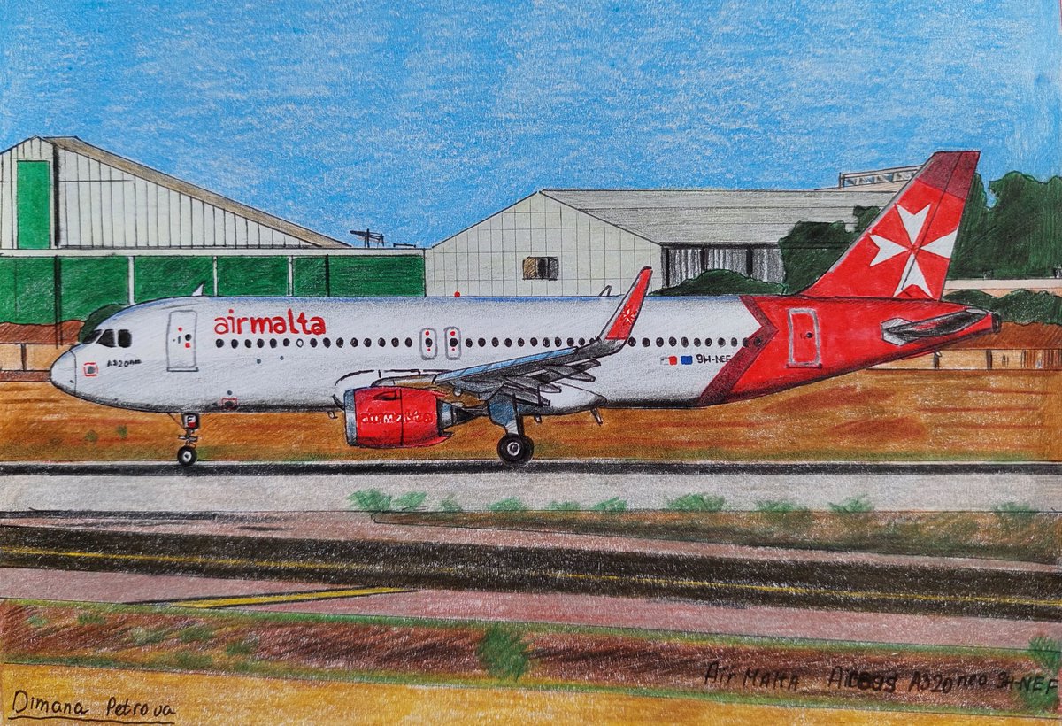 My drawing of Air Malta Airbus A320-251n 9H-NEF painted in the new and fresh livery at @Maltairport 🇲🇹✈️ Photo taken by Ray Biagio Pace 📸 148x210mm #AirMalta #A320neo #drawing #Malta #aviation #aviationartist #artist #planes #planespotting #avgeek #avgeeks #art