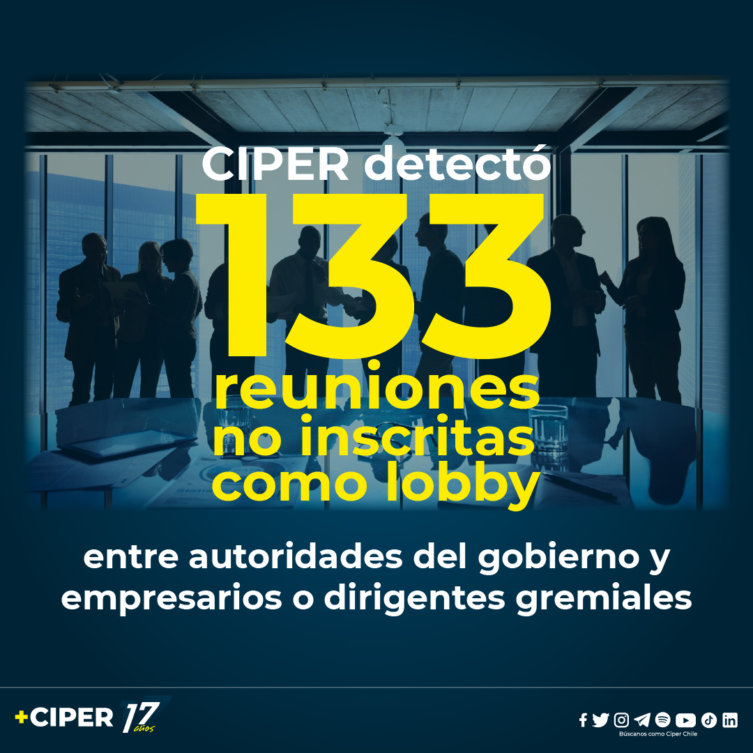 CIPER detectó 133 reuniones de autoridades del gobierno con empresarios o dirigentes gremiales que no fueron anotadas en el registro de lobby. El contenido de esas citas se mantiene en reserva. Lea aquí la investigación👇🏼ciperchile.cl/2024/05/07/las…