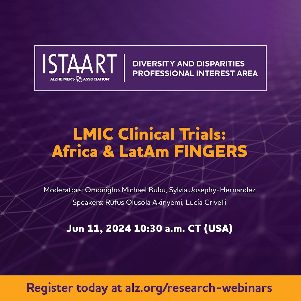 Sylvia E. Josephy Hernández (@syljosephy) on Twitter photo 🗣️ Join us for the next LMIC workgroup webinar in June! We’ll hear about challenges and opportunities in two major clinical trials: <a href="/LuCrivelliOk/">Lucía Crivelli</a> <a href="/LatamFingers/">LatAm -FINGERS</a> & Rufus Olusola Akinyemi with Africa-FINGERS
Register at bit.ly/LMIC_trials
<a href="/DDisparitiesPIA/">DDisparitiesPIA</a> 🗣️ Join us for the next LMIC workgroup webinar in June! We’ll hear about challenges and opportunities in two major clinical trials: <a href="/LuCrivelliOk/">Lucía Crivelli</a> <a href="/LatamFingers/">LatAm -FINGERS</a> & Rufus Olusola Akinyemi with Africa-FINGERS
Register at bit.ly/LMIC_trials
<a href="/DDisparitiesPIA/">DDisparitiesPIA</a>