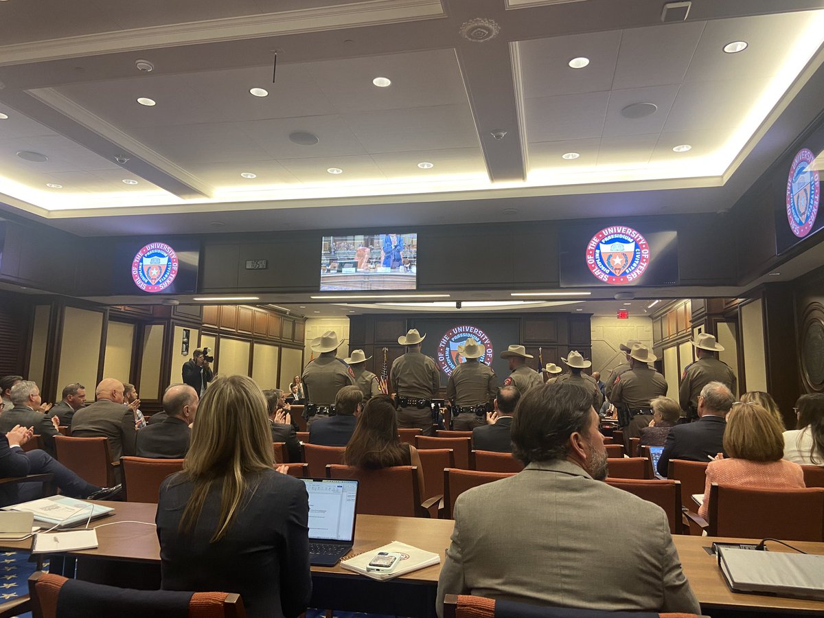 NEW: At today’s @utsystem board meeting, Chairman Eltife expressed his public support for how UT institutions have handled recent pro-Palestine protests on campus and publicly thanked @TxDPS with a standing ovation from the board meeting.