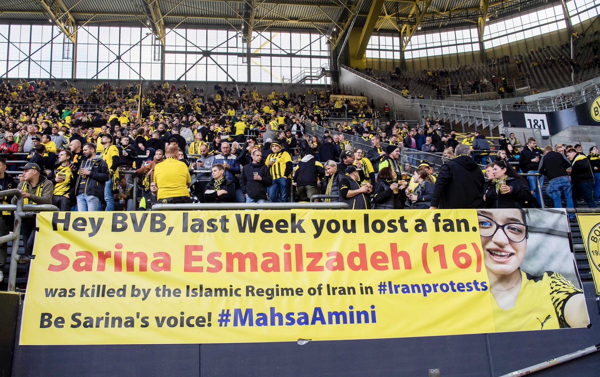 @BVB Congratulations on reaching the final! Don't forget #SarinaEsmailzadeh, a 16-year-old Iranian girl who was one of your fans. Sarina was brutally killed in the streets of Iran for protesting against the dictatorship regime. #WomanLifeFreedom 
#MahsaAmini  @BlackYellow