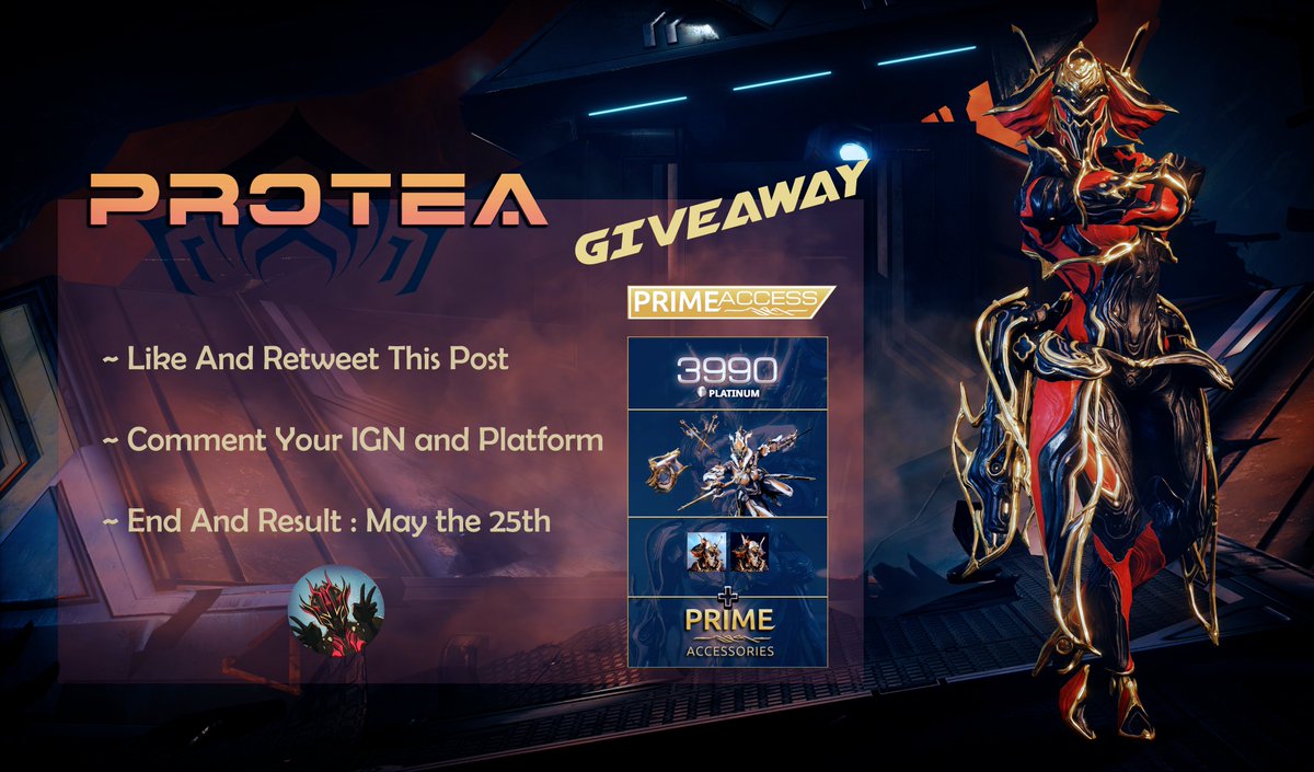 #Tennos it is time 🥳
The Protea Prime #Giveaway is here ! 
Thank you @PlayWarframe for this opportunity 💝

All The Details are on the Captura 

Good Luck Everyone 🍀🥰

#captura #warframe #warframecaptura #WarframeCreator