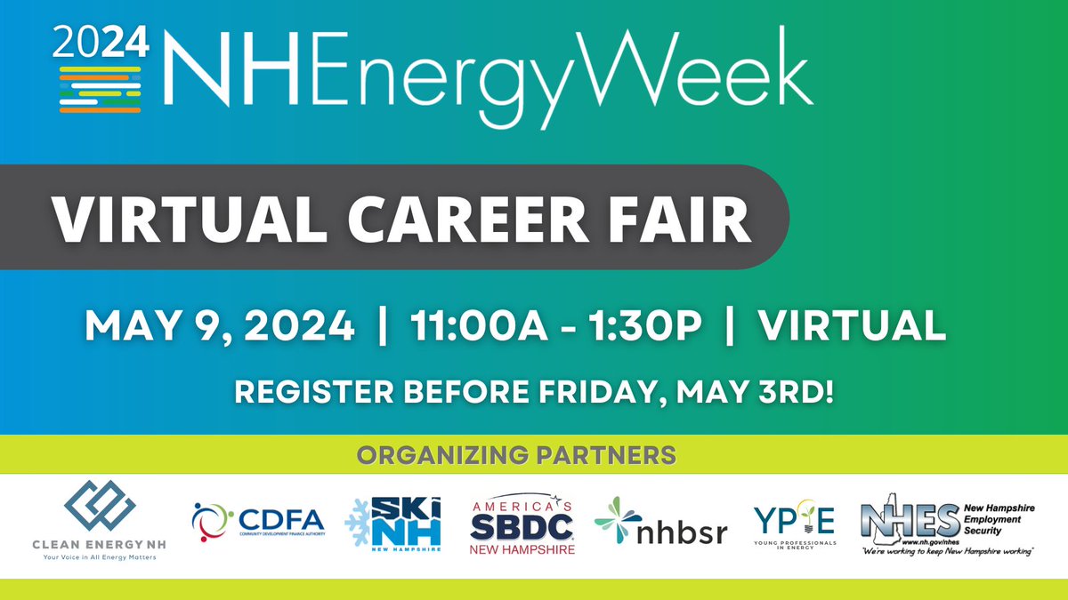 Are you thinking about a career in the energy industry? We’d like to tell you all about it! Join us tomorrow, May 9, from 11am–1:30pm at @NHEnergyWeek’s interactive job fair & networking event. The fair is virtual and you can learn more here: business.nh.gov/nhesjobfair/Ho… #NHEnergyWeek
