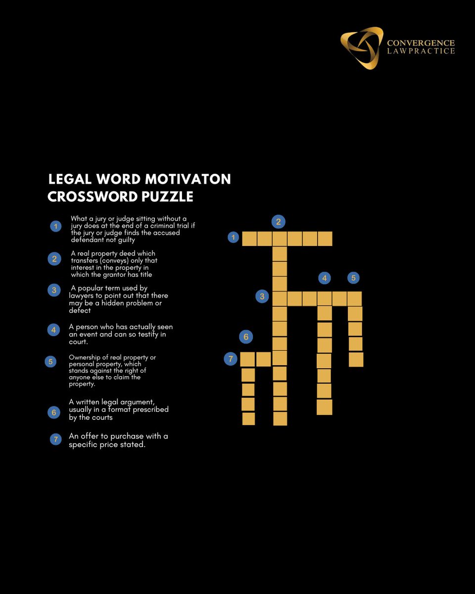 Convergence_LP's tweet image. Just another Wednesday in the law books, how many legal words can you solve, one word at a time!
#ConvergenceLawPractice #WednesdayMotivations #puzzle #lawwords 
@Alpha_Yom @kaycee4c