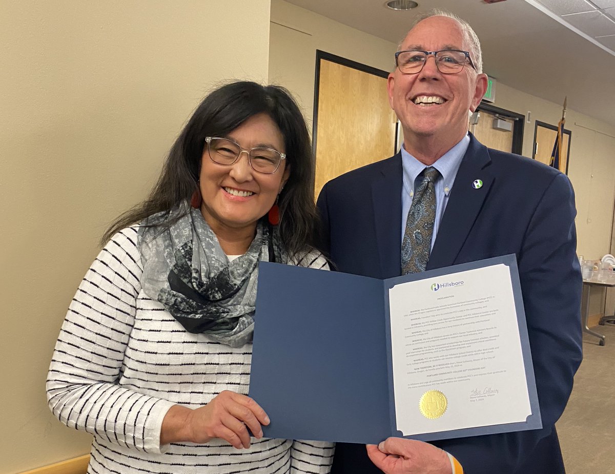 👏A big thanks to @CityofHillsboro for issuing a proclamation in honor of PCC's Founders Day (May 15) at the council's recent meeting. PCC turns 63! Board members Mari Watanabe & Kristi Wilson were on hand to receive the honor! @SteveCallaway2 @WashcoOregon