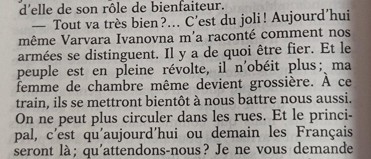 « Le peuple est en pleine révolte, ma femme de chambre même devient grossière, à ce train, ils se mettront bientôt à nous battre nous aussi ». La révolte des domestiques contre l'aristocratie russe. L'humour subtil et facétieux chez Tolstoï !