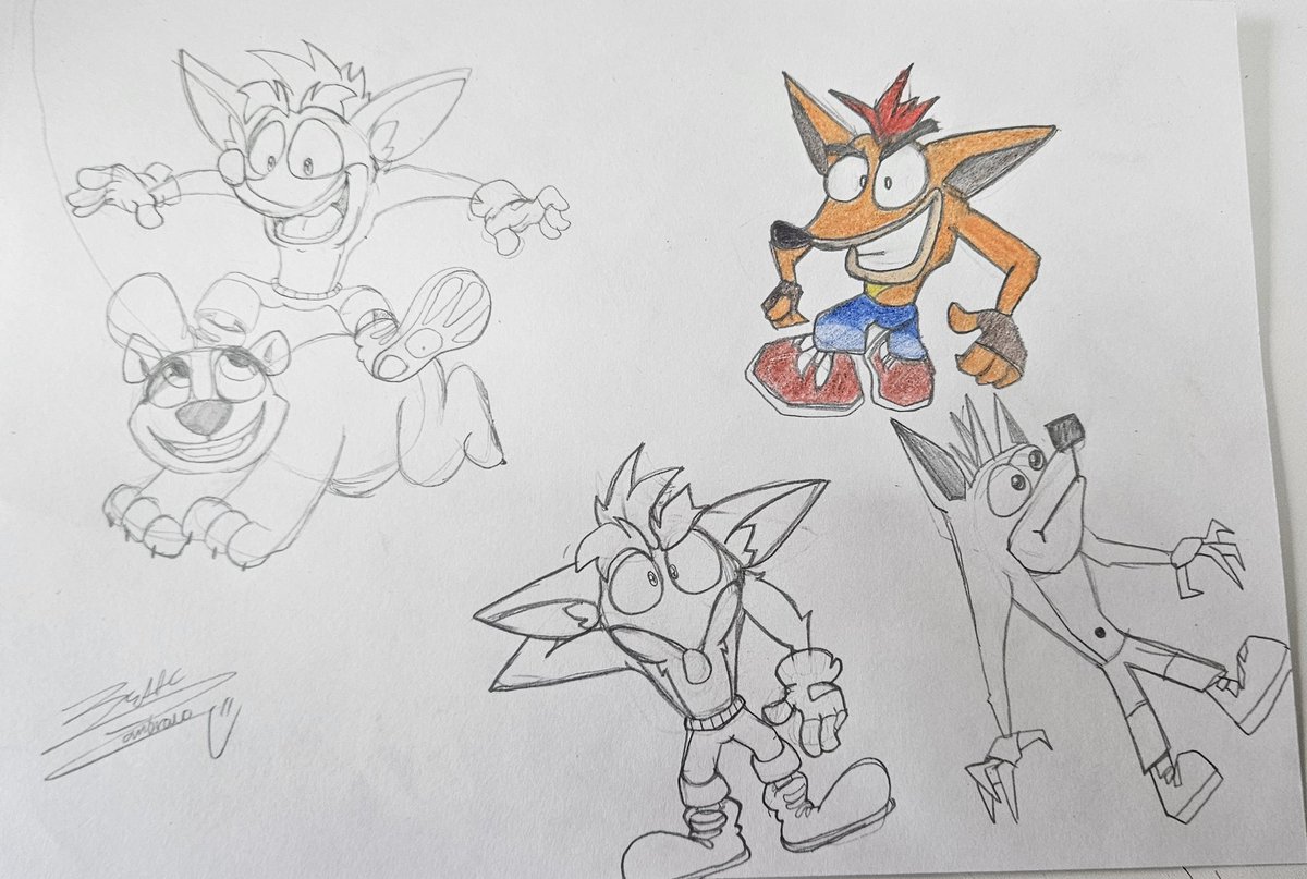 Unos bocetos del crashito hechos en el colegio (es para un proyecto escolar ✨️)

#CrashBandicoot #CrashFanArt #Sketch