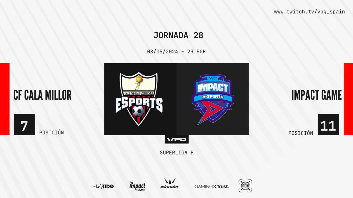 📌¡El descenso y el playoff en juego en un solo partido! 📲 @CFCM_eSports 🆚 @ImpactGame_PS5 🎙️ @LeonidasMadiba y @Mati_Bernstein 🔗twitch.tv/vpg_spain #SomosTuLiga @WINNDERcom @Trust_Spain @impact_game @latidoshop @stockdrones