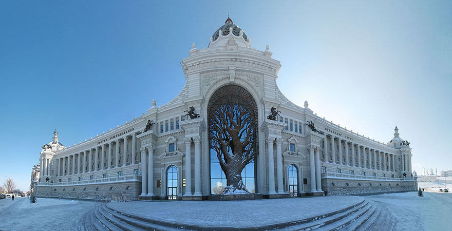 This 65-foot Bronze Tree is at the Russian Ministry of Agriculture's building in Kazan, it's also known as the 'Palace of Farmers' Archway. The building was completed in 2010. Beautiful.