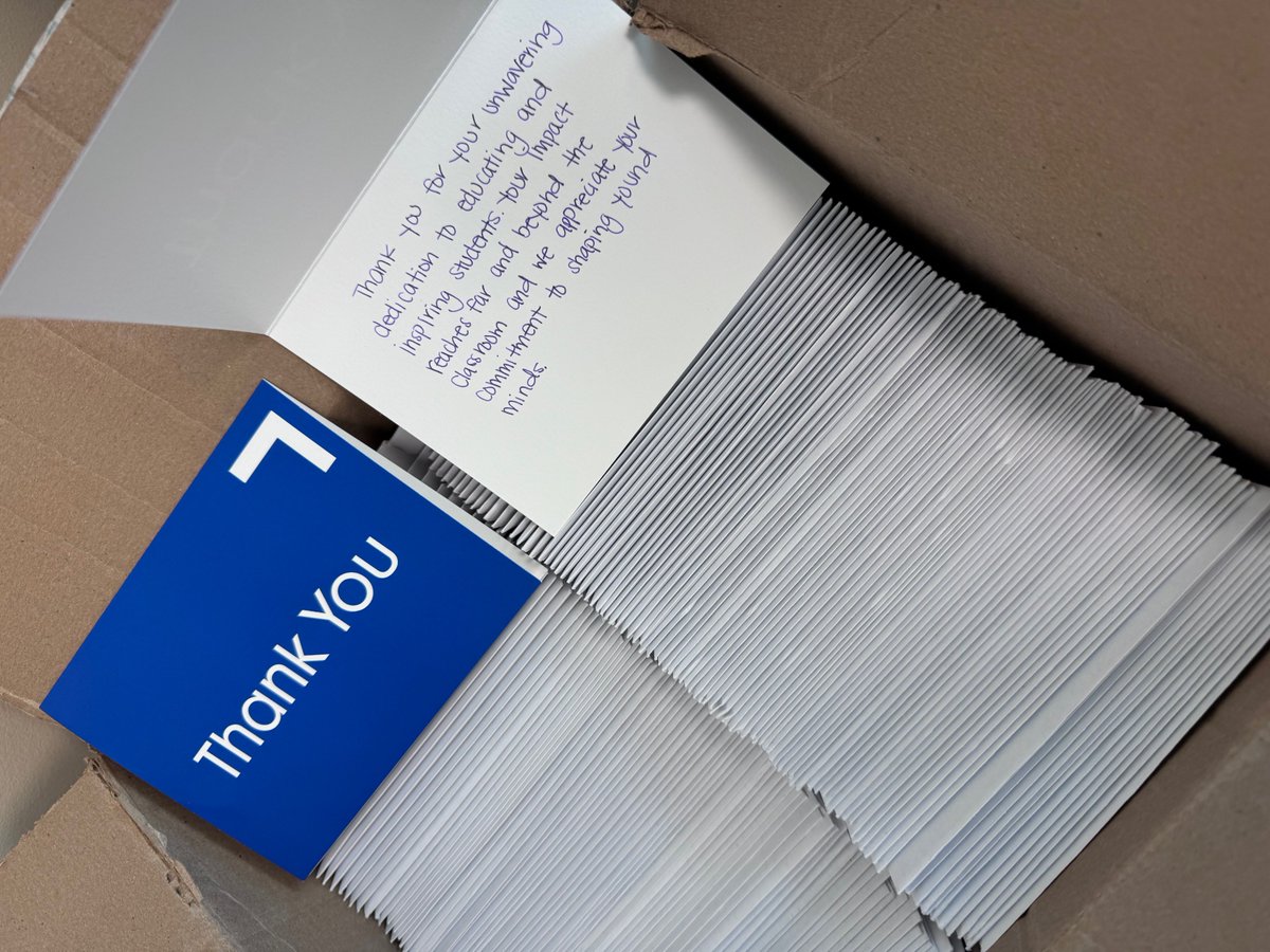 'Thank you, educators!' That's the message @northropgrumman is helping us spread this week. Northrop Grumman employees wrote 100+ thank you notes for @LCPSOfficial educators. Notes are delivered to teachers, TAs, custodians, and bus drivers this #TeacherAppreciationWeek!