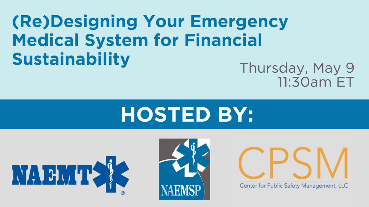 WEBINAR TOMORROW: Join NAEMSP, @NAEMT_, and @CenterforPSM for a discussion on setting up EMS systems for financial success and sustainability, featuring NAEMSP President-Elect @DrDougKupas. Learn more and register here: bit.ly/3wx2TBC