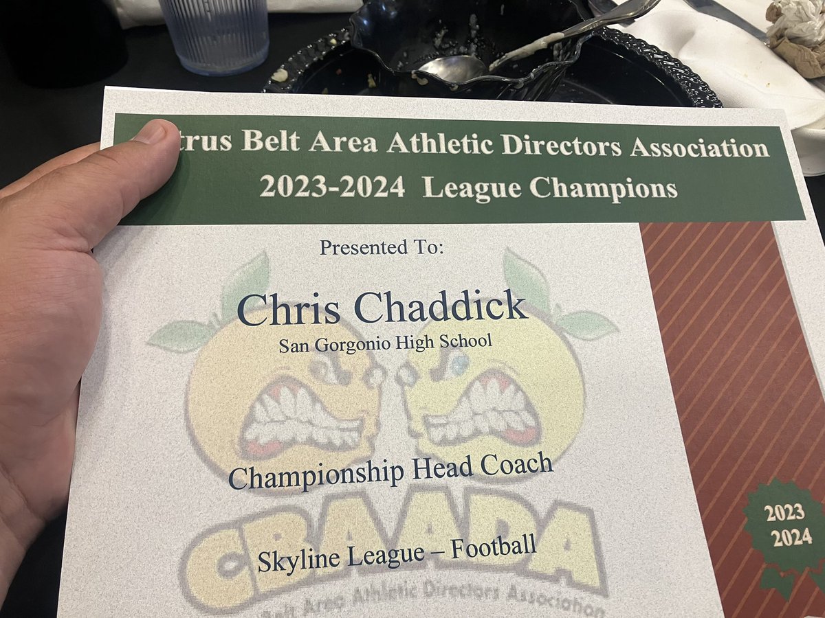 Got to attend the @CBAADA league champions breakfast at @calbaptist and represent @SGHSSpartanFB . Great time with @SANGATHLETICS and my fellow coaches who won titles in their sports. Thank you to my assistants and players. The hunt for the next title has begun!