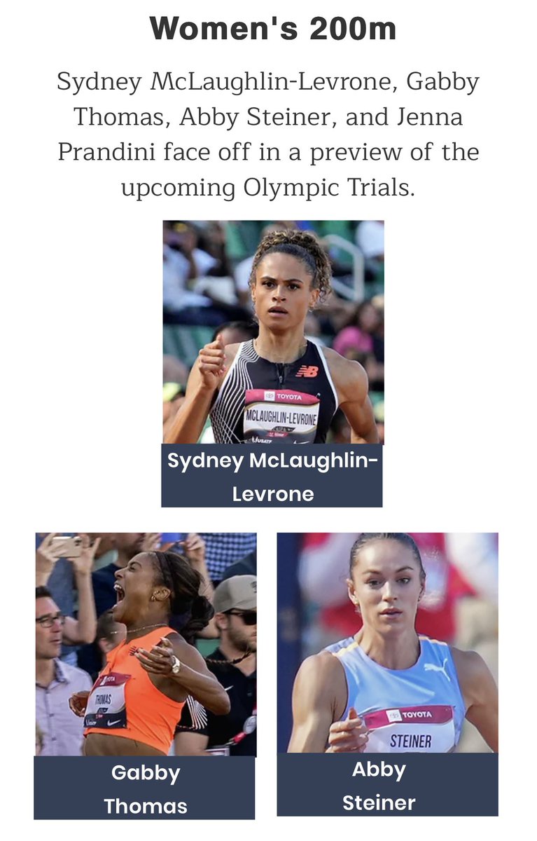A shocking twist of events, I must say 😂

After withdrawing from the 400m hurdles at the LA Grand Prix, Sydney McLaughlin-Levrone has been added to the 200m field!

A very interesting decision. It remains to be seen which event Syd will focus on at the Olympic trials.