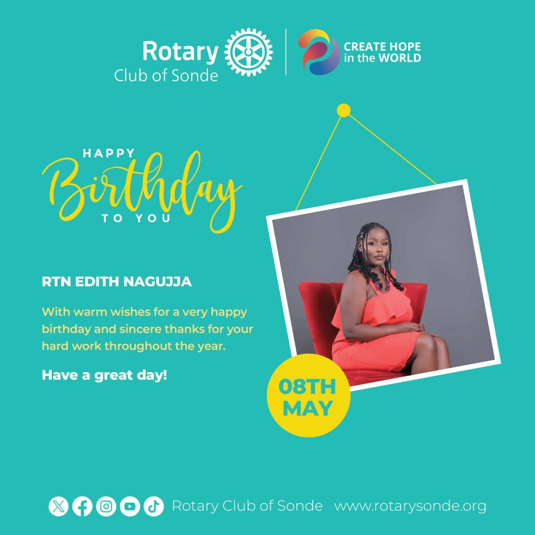 Happy Birthday, Rtn. Edith Nagujja! 🎉 May your special day be as extraordinary and inspiring as you are. Your dedication to service and leadership shines brightly in all you do. Here's to another year filled with achievements, joy, and countless blessings.