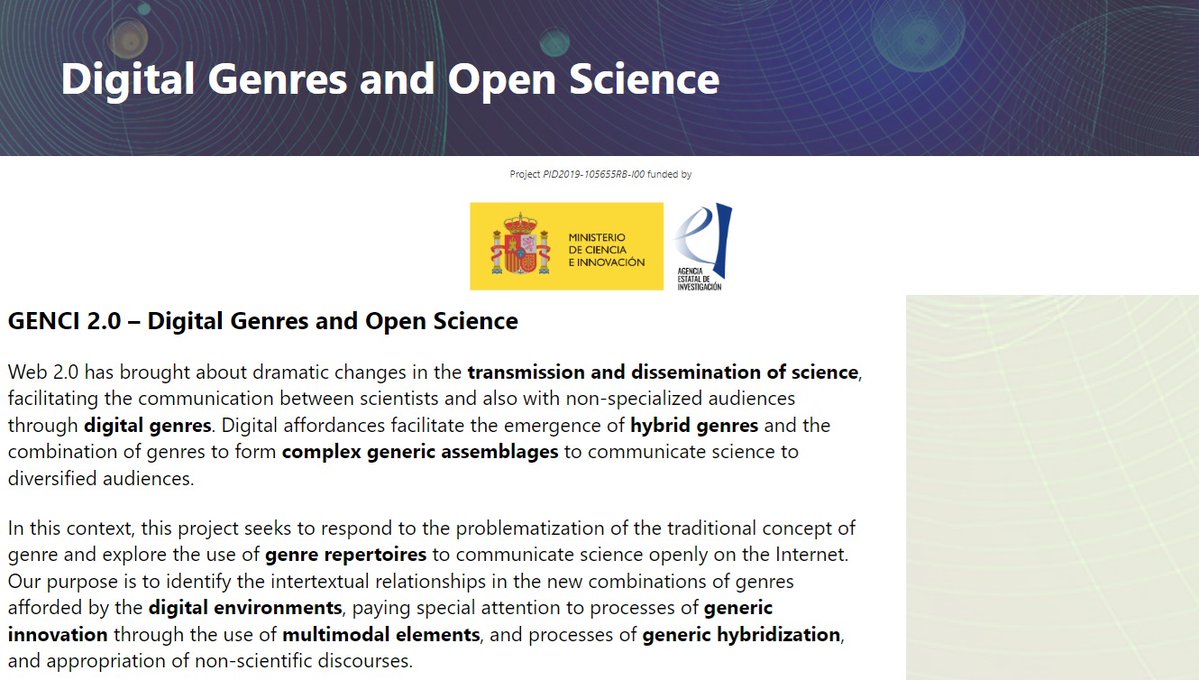 CarmenPerezLlantada (@carmenpll2016) on Twitter photo 📅 Join us on 14 May for a webinar on #digitalgenres and science communication.🗣️The event will feature genre analysts, applied linguists, scientists from <a href="/bifi_unizar/">BIFI Instituto - Unizar</a> and citizen science experts <a href="/Ibercivis/">Fundación Ibercivis</a>
Sign up here to find out more💻: genci.unizar.es/dissemination-… 📅 Join us on 14 May for a webinar on #digitalgenres and science communication.🗣️The event will feature genre analysts, applied linguists, scientists from <a href="/bifi_unizar/">BIFI Instituto - Unizar</a> and citizen science experts <a href="/Ibercivis/">Fundación Ibercivis</a>
Sign up here to find out more💻: genci.unizar.es/dissemination-…