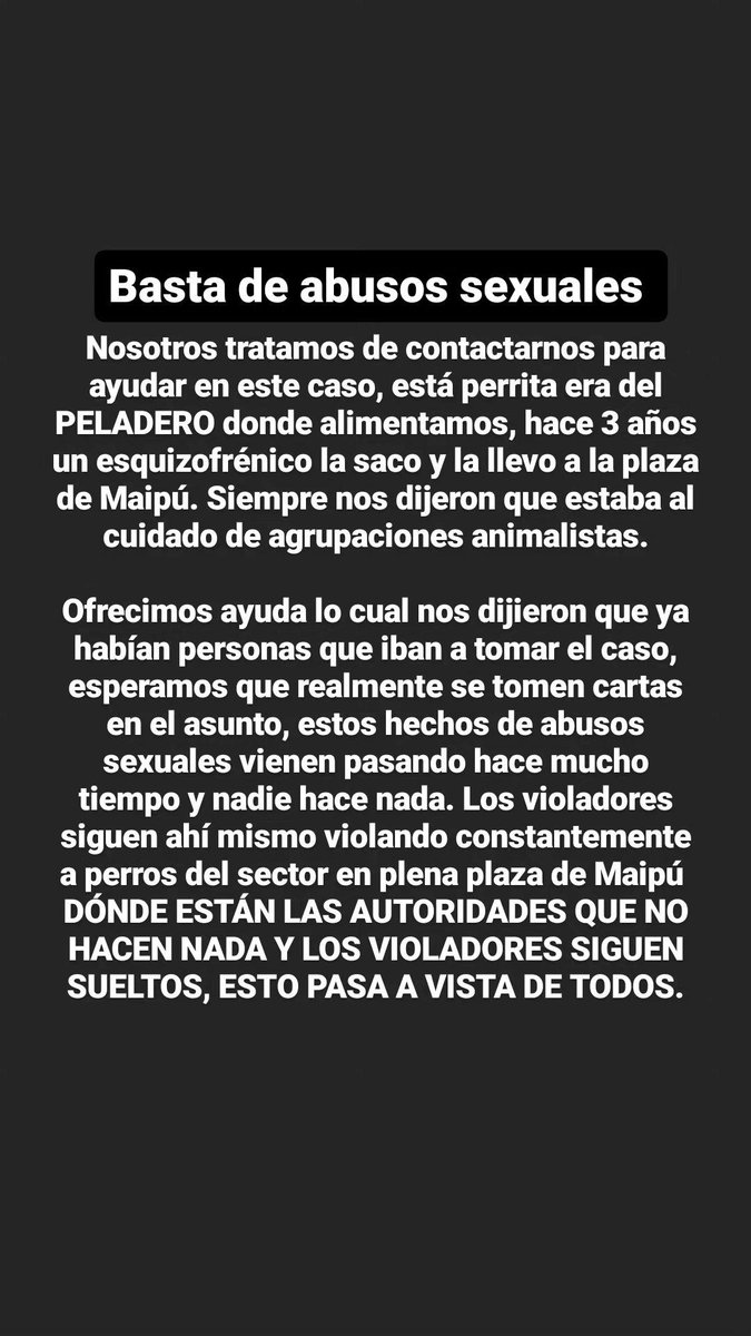 NO PUEDE QUEDAR IMPUNE 
LA MUNICIPALIDAD ESTA TAPANDO ESTAS ATROCIDADES NO ES PRIMERA VEZ QUE SUCEDE ESTO Y LOS VIOLADORES SIGUEN AHÍ SUELTOS Y NO HACEN NADA!
<a href="/Muni_Maipu/">Municipalidad de Maipú</a> QUE ESTAN ESPERANDO QUE VIOLEN A UN NIÑO A UNA PERSONA PARA TOMAR CARTAS EN EL ASUNTO, BASTA DE ABUSOS