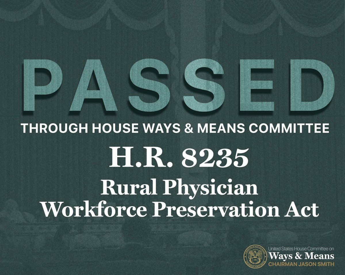 .@RepGregMurphy's Rural Physician Workforce Preservation Act just passed the Ways and Means Committee. Medical residents in rural hospitals often go on to practice in the same community. This bill helps address rural America's doctor shortage by shutting a loophole that has…