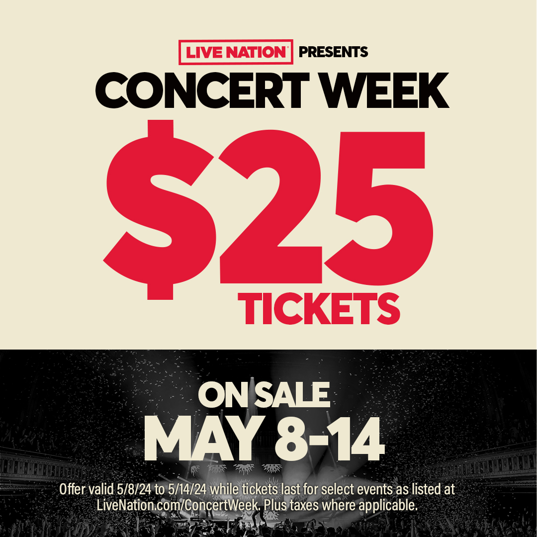 Live Nation's Concert Week kicks off today and that means u can get tickets to our upcoming shows for $25 while supplies last thru Tues, May 14th! VIP upgrades also available. Can't wait to see u guys out there!🤘🏼Just head to LiveNation.com/ConcertWeek for details.