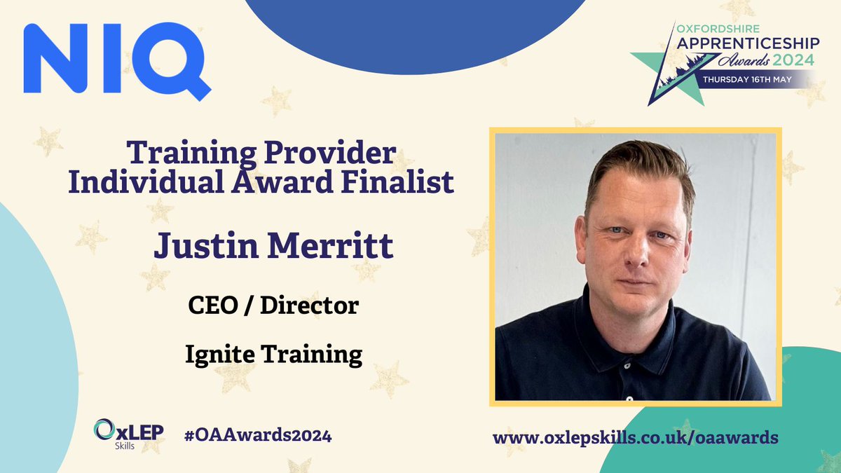 🌟 Congratulations to Justin Merritt, CEO / Director at @ignitesportuk, finalist in the Oxfordshire #Apprenticeship Awards @NielsenIQ Training Provider Individual Award! #OAAwards2024 #OAHour