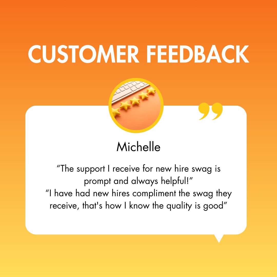 We're incredibly grateful for the feedback from our amazing customers. Your satisfaction is our top priority, and we strive to keep exceeding your expectations! 💬💼 #CustomerFeedback #NewHireKits #CompanySwag