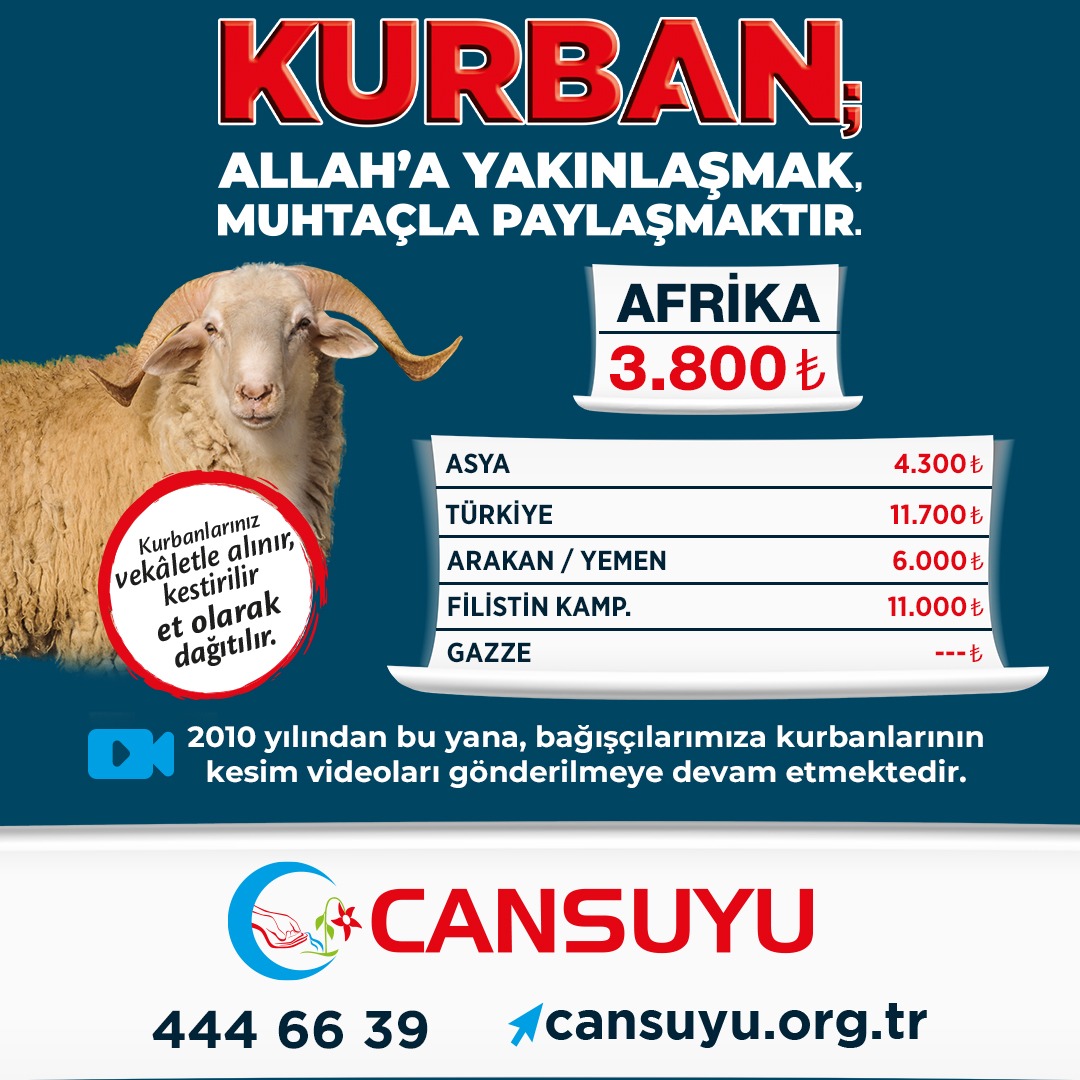 Kurban; Allah'a yakınlaşmak, Muhtaçla paylaşmaktır. Dip Not: Gazze şartları gereği gazze kurban fiyatları henüz açıklanmamıştır. en kısa sürede açıklıyacağız.