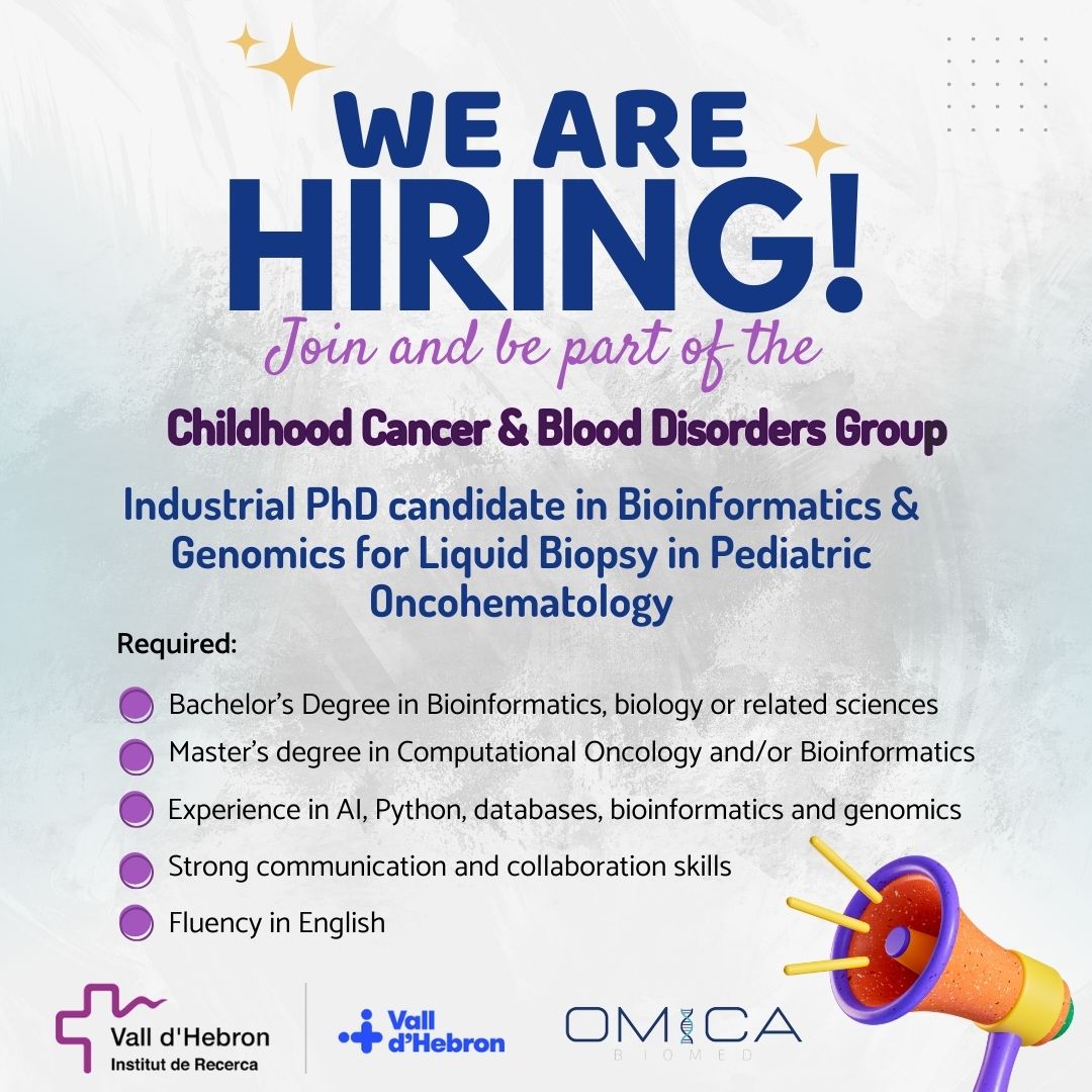 #JOB ALERT! We are seeking an Industrial #PhD student in #Bioinformatics and #Genomics for liquid biopsy in a collaboration between our group and Omica BIOMED SL. Interested? Check out the job description here: linkedin.com/jobs/view/3766…
Submit your application before than May 27th!