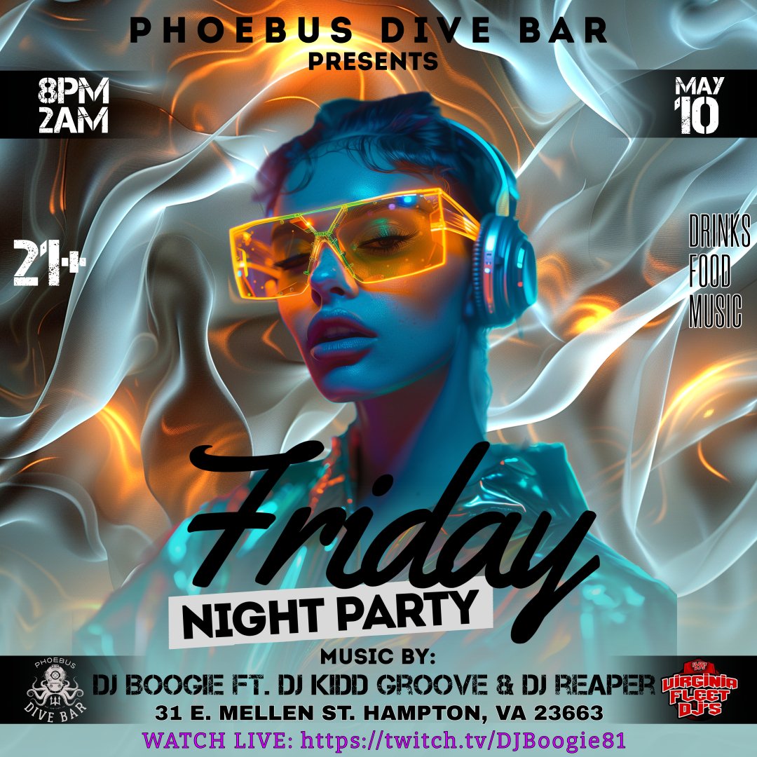 DJBOOGIE81's tweet image. Every Friday, there is a party no other bar can duplicate. If you can&apos;t make it, then join me live at twitch.tv/DJBoogie81 at 8pm.  #vafleetdjs #FleetDJs #phoebusdivebar #hamptonuniversity #cnu  #drinklocal #757events #goodvibes #fleetmodels  #hamptonroadsevents