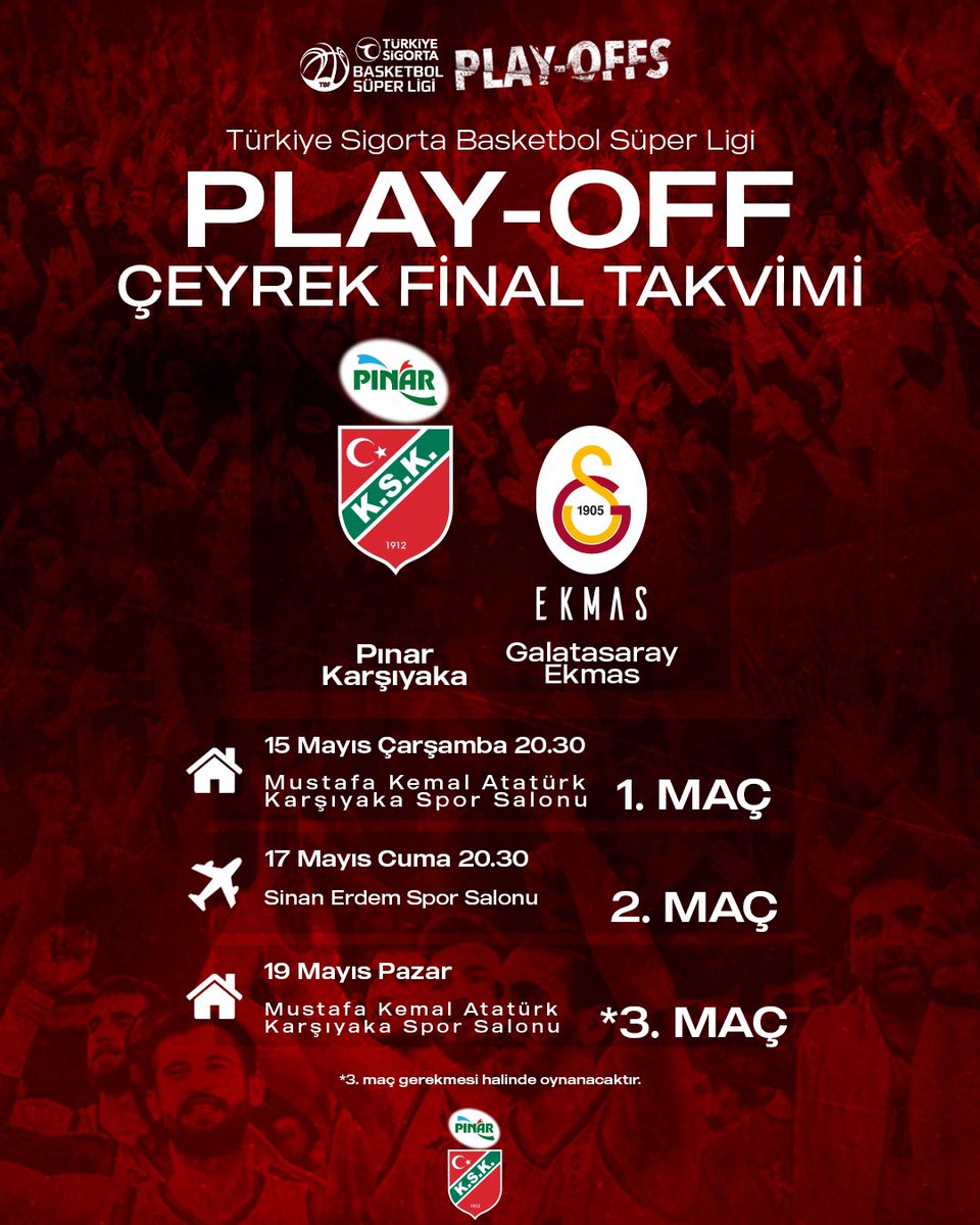 Türkiye Sigorta Basketbol Süper Ligi play-off çeyrek final maç takvimimiz 🗓️ 💚❤️