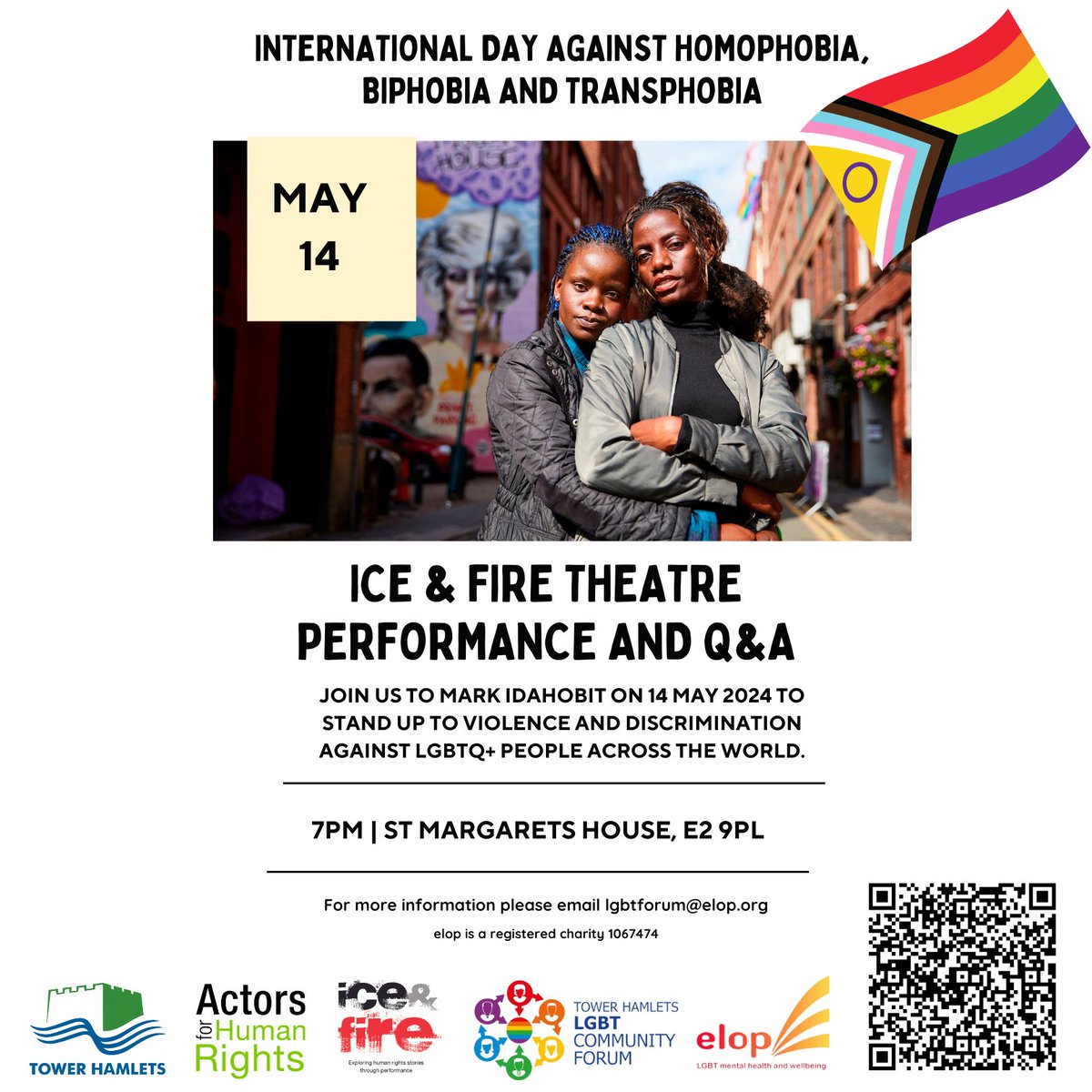 Join us to mark #IDAHOBIT next Tuesday 14th May to stand up to violence and discrimination against LGBTQ+ people across the world. @iceandfireuk Performance of 'This is Who I Am' Q&A and wellbeing activities 7pm @StMargaretsLDN Register for free: ticketsource.co.uk/elop/t-rpdrxqy