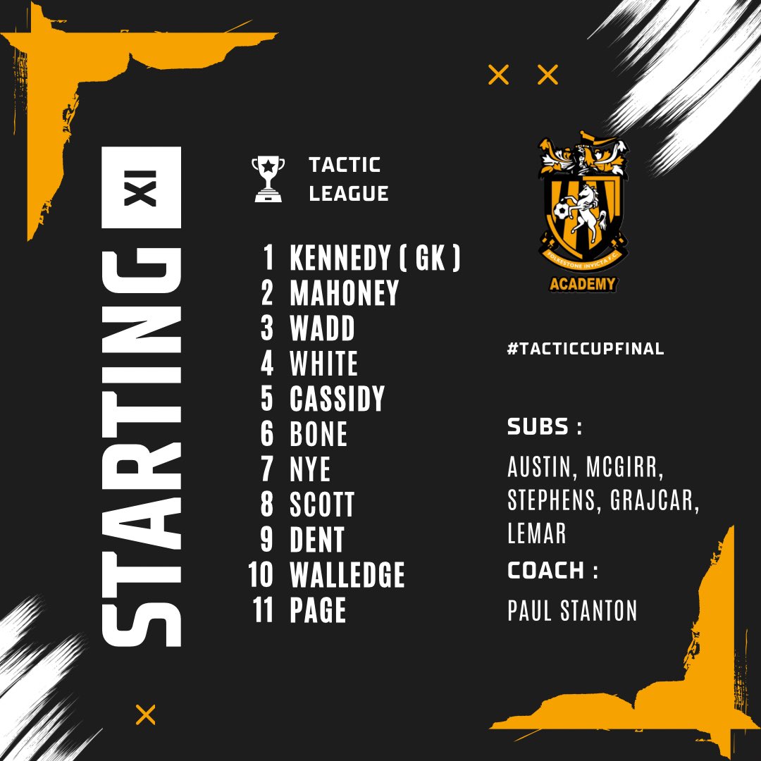 📋 𝗧𝗘𝗔𝗠 𝗡𝗘𝗪𝗦 Your Academy XI for today’s @TacticLeague T3 Cup Final #fifcacademy | 🟠⚫️