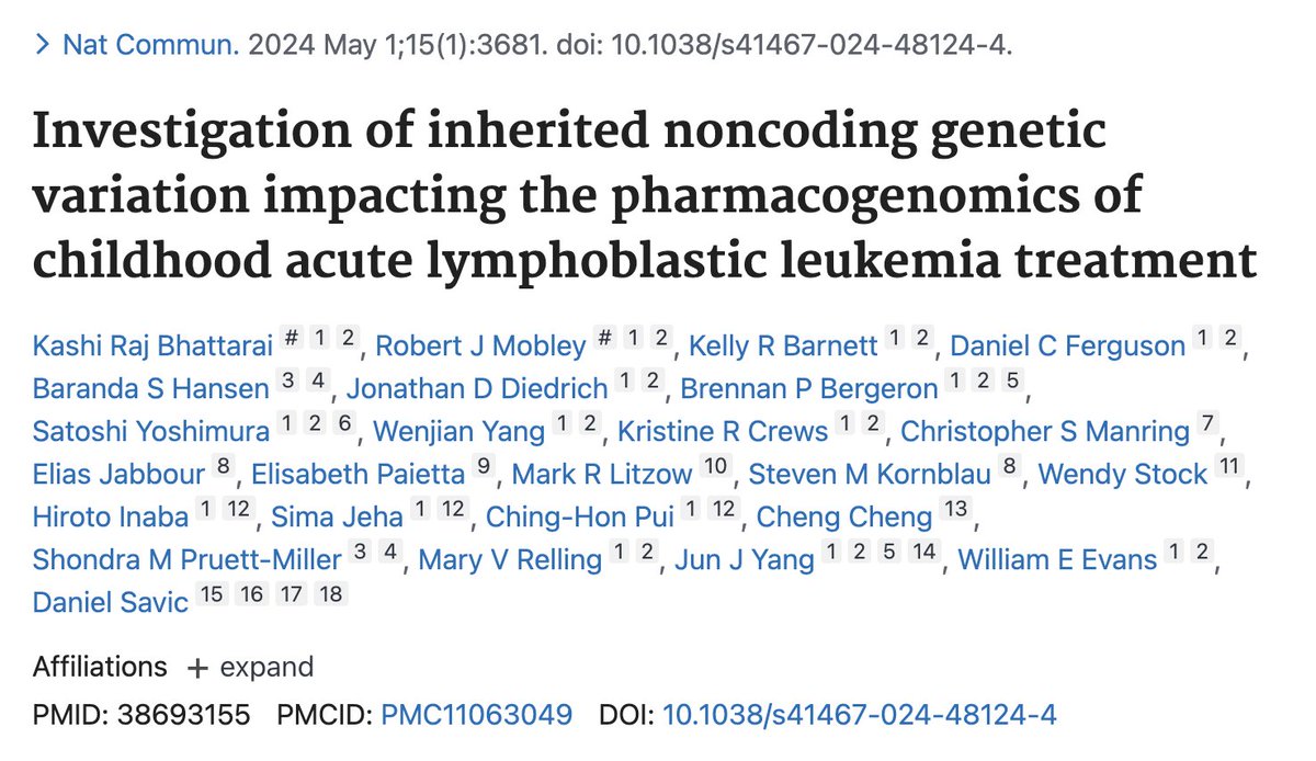 New paper featuring @DrWendyStock re pharmacogenomics of ALL therapies!

pubmed.ncbi.nlm.nih.gov/38693155/