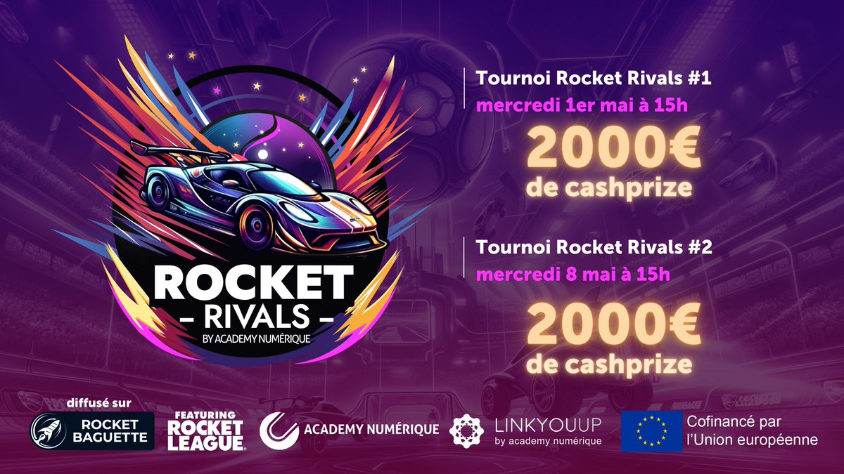 RocketBaguette's tweet photo. 💥 ROCKET RIVALS #2 - 2.000€ à remporter !
Nous sommes en live, rejoins-nous !

Découvre aussi nos partenaires dans le tchat.
📺 https://t.co/UkpK5KmsRZ https://t.co/ugPdz7av8E
