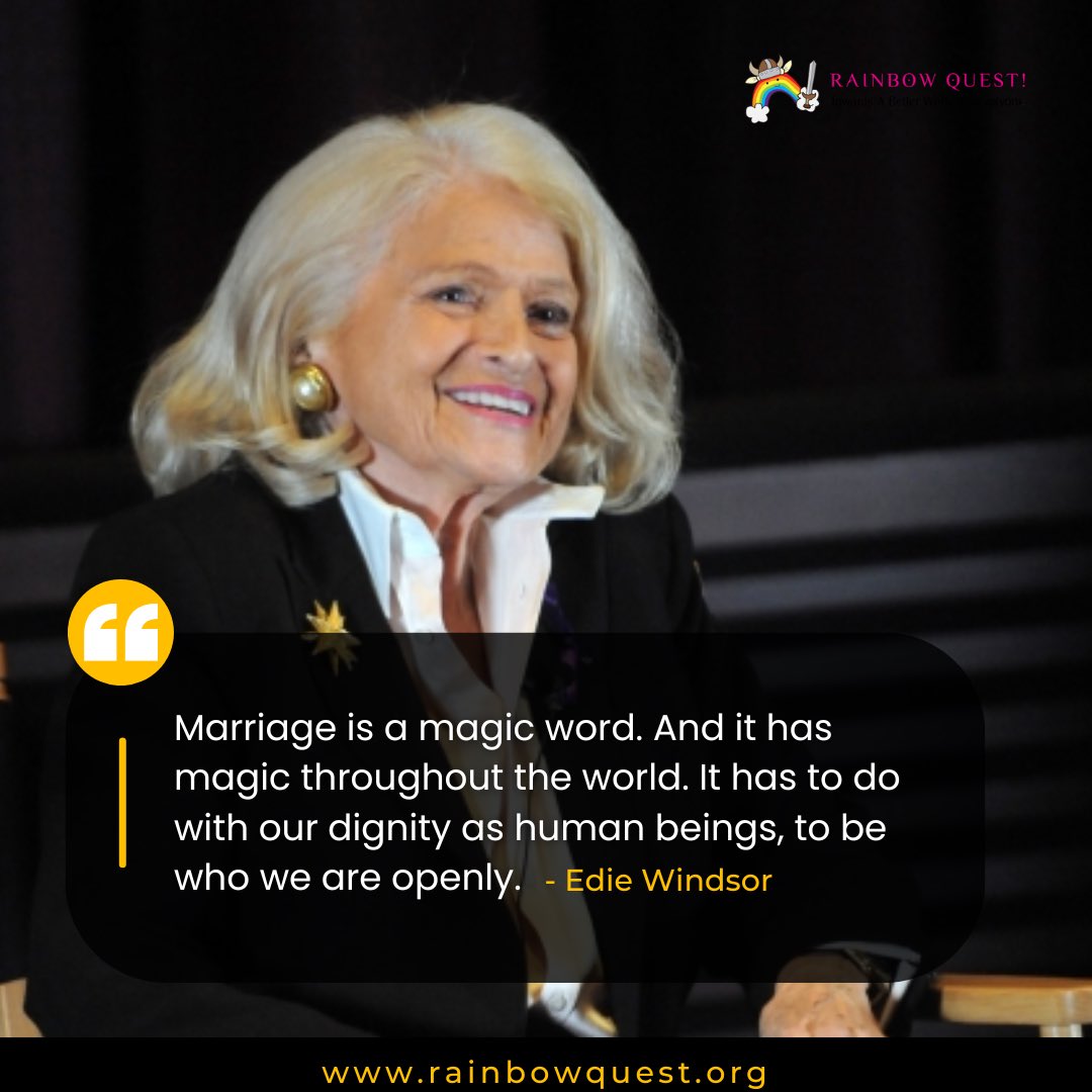 Embracing every hue of love 🌈💕 'Marriage is a magic word. And it has magic throughout the world. It has to do with our dignity as human beings, to be who we are openly.' - Edie Windsor 
#LoveIsLove #PrideMonth #MarriageEquality #LGBTQ+ #EqualityForAll #LoveWins #BeYourself