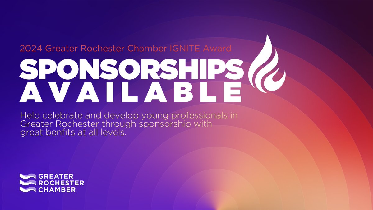 Sponsorships are available for our 2024 IGNITE Award! Help us celebrate young professionals in #GreaterROC who are moving the needle & position your brand in front of the next generation of leaders with great benefits at all sponsor levels. 🔥 Learn more: greaterrochesterchamber.com/programs-event…