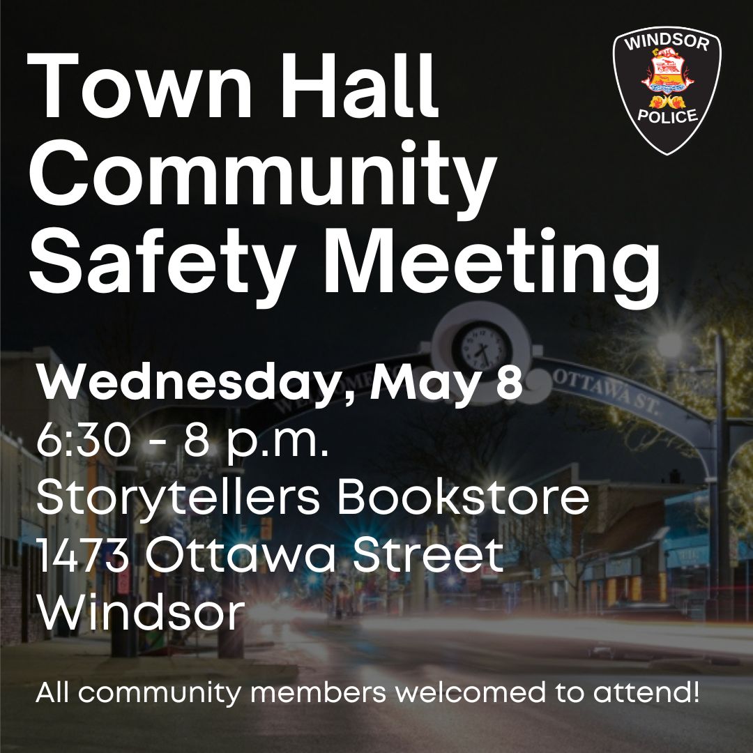 PSA: Ottawa St. Neighbours and Local Residents. Windsor Police will host a town hall community meeting tonight at 1473 Ottawa St. We hope you’ll join us for this special event aimed at fostering community engagement and addressing important concerns. The town hall will feature
