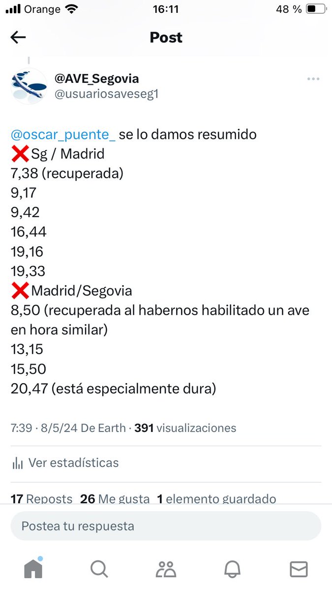usuariosaveseg1's tweet photo. @MataAjuria @Paloma_ppsg En el caso de Segovia se han cebado eliminando frecuencias, y han mantenido trenes directos avant a Valladolid que pasan por Segovia pero no paran, (20,40 salida de Chamartín directo a Valladolid https://t.co/5acz9k3RE2