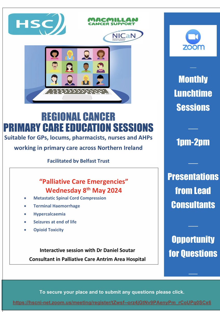 Excellent presentation today,as part of our GP Facilitator Regional Cancer &Pallcare sessions, from @dansoutar on “Palliative Care Emergencies.” Over 200 attended & as always over the past few years recordings are available anytime on NICAN website for those who could not attend.