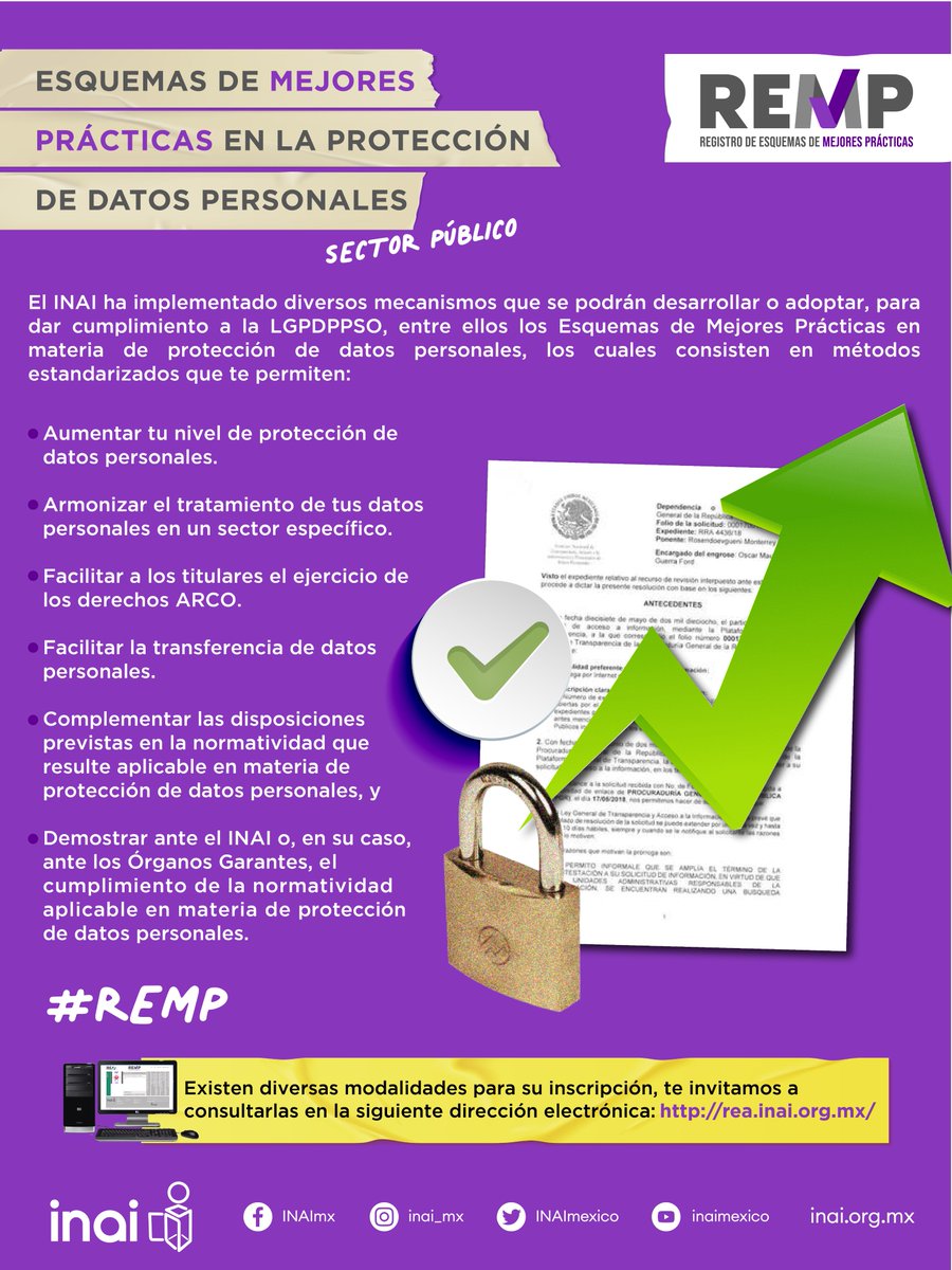 Datos_inai's tweet image. Al desarrollar o adoptar un Esquemas de Mejores Prácticas se obtienen diversos beneficios , para
mayor información te invitamos a consultar el sitio: registro-esquemas.inai.org.mx/?page_id=610
o escríbenos a: spd-remp@inai.org.mx
#REMP #DatosPersonales
