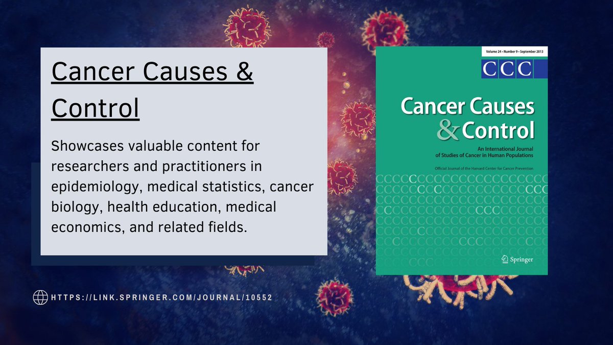 Read the latest issue here! 'Cancer Causes & Control' is an international peer-reviewed journal that reports and stimulates new avenues of investigation into the causes, control, and subsequent cancer prevention. bit.ly/3Wt8dAP