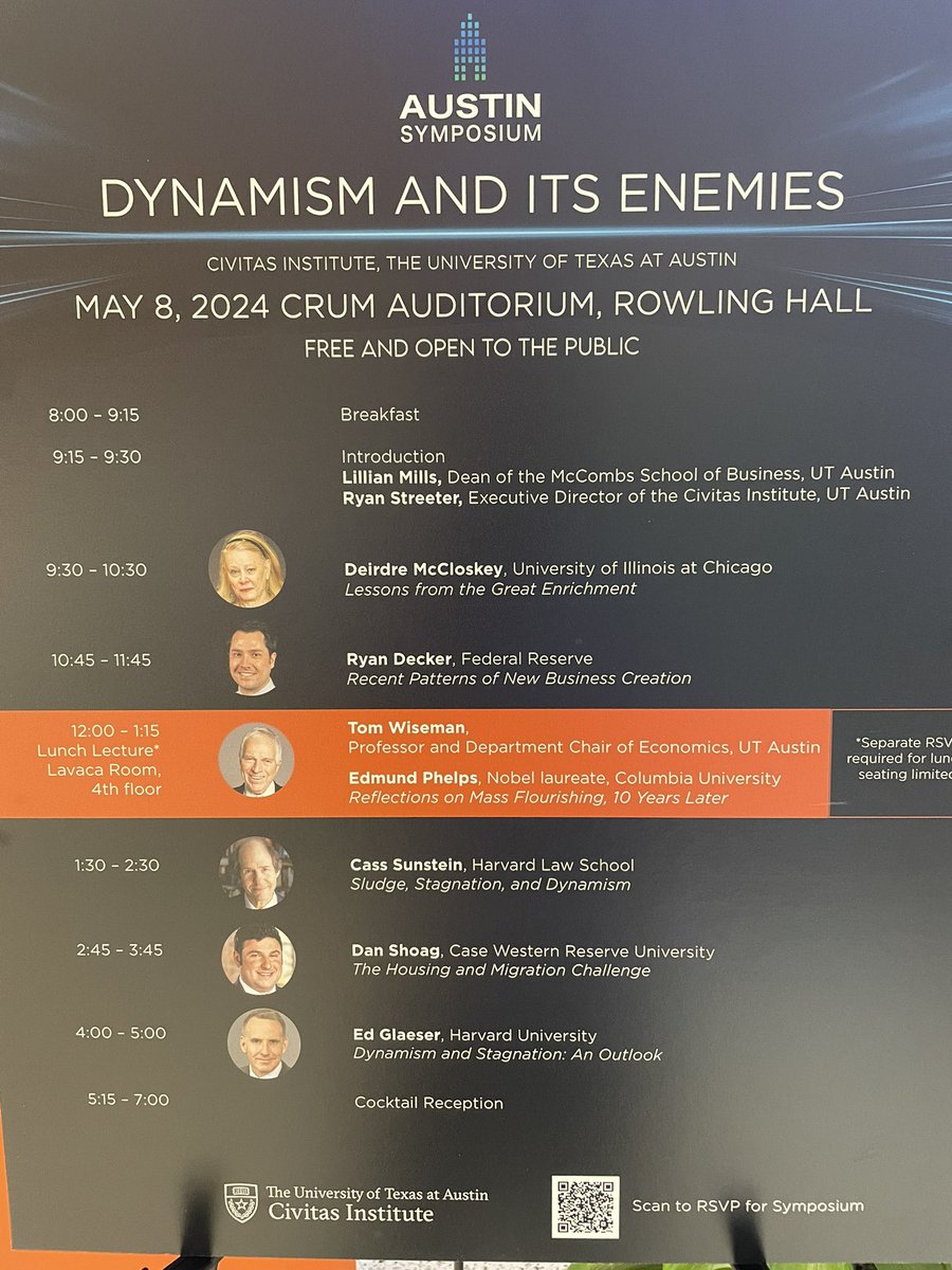 Understand the foundations and first principles of dynamism, creativity, and innovation can be profound way to unlock them.

Attending the inaugural Austin Symposium from @UTAustin’s @UT_Civitas to see that they have to say.