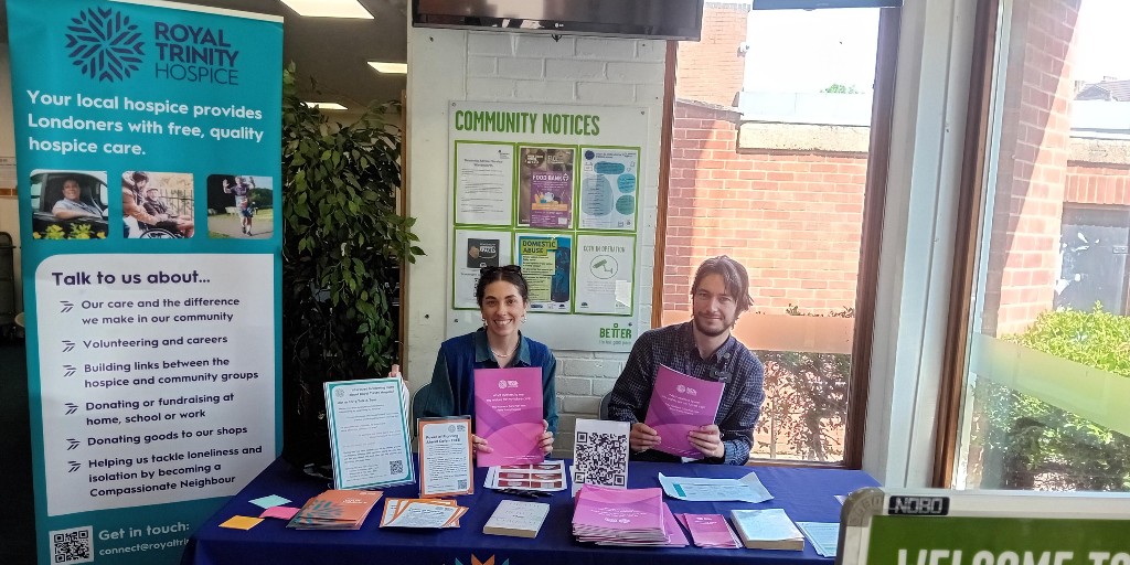 Come and visit us at #Balham Library today to talk all things Royal Trinity Hospice and Dying Matters Week! We'll be there for another few hours so pop in to ask us some questions and pick up some free resources about your local hospice 💜 #DMAW24 #DyingMattersAwarenessWeek